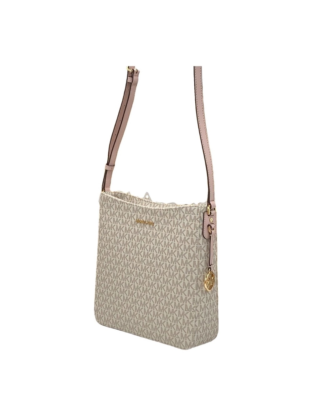 NWT Michael Kors Cream Signature Crossbody with Pink Strap NWT